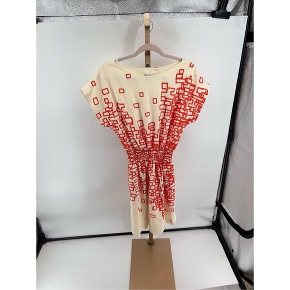 Eliza J Orange White Print Short Sleeve Dress Size 6 Pockets - Picture 5 of 9